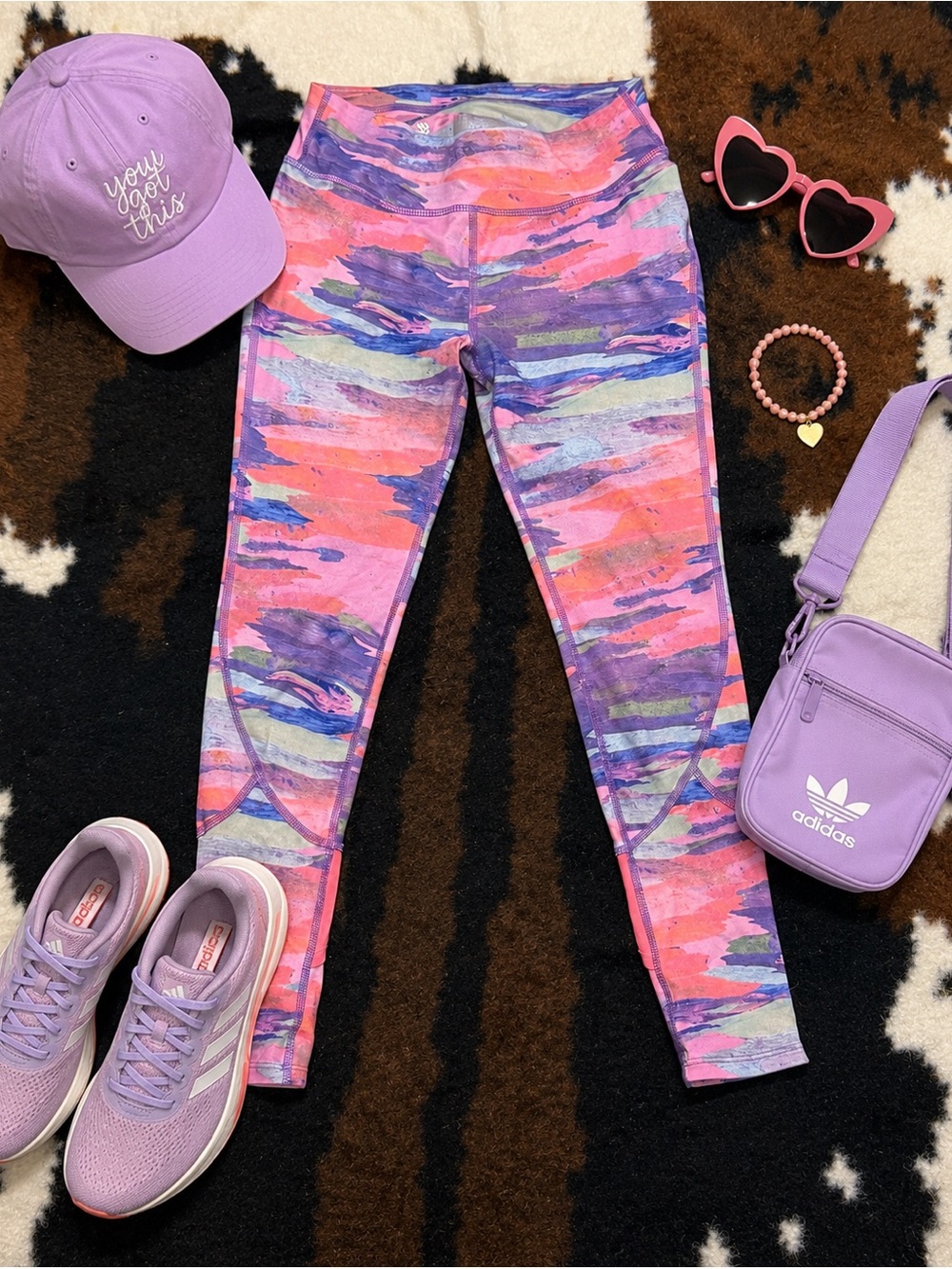 All in Motion Girls Pink Purple Abstract Print Athletic Leggings